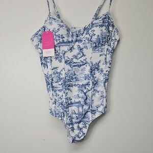 Blue and White Women Swim One Piece